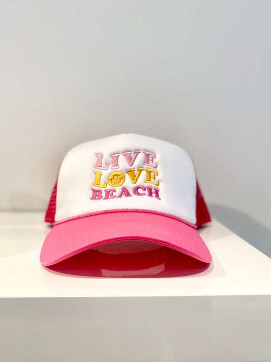 Live, Love, Beach Trucker Hat - Fuchsia