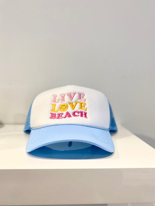 Live, Love, Beach Trucker Hat - Sky Blue