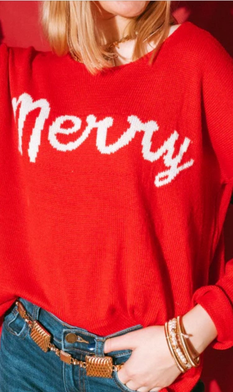 Holiday Sweater - Merry - Red